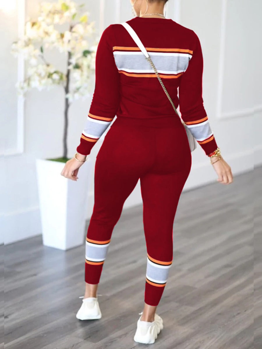 Striped Patchwork Skinny Pants Set Bo3047
