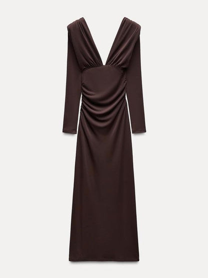 V Neck Ruched Maxi Dress