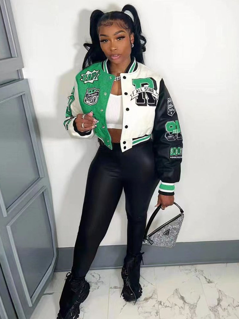 Letter Print Varsity Jacket Pants Set Ar50107