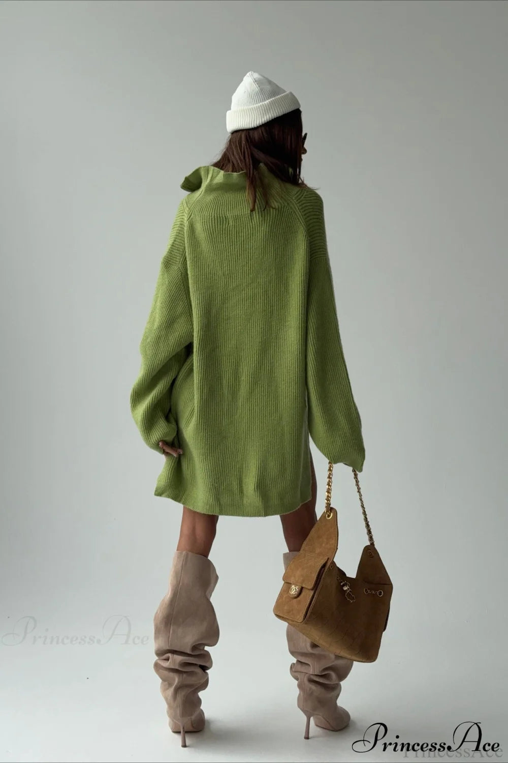 Zip Stand-collar Thickened Color Loose Sweater
