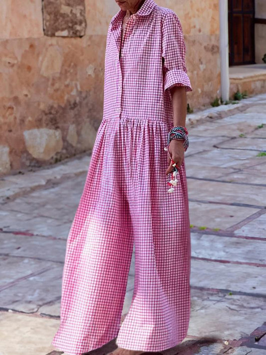 Long Sleeves Shirt Plaid Jumpsuits