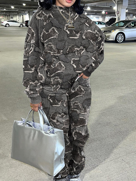 Camo Print Kangaroo Pocket Pants Set Bo3016