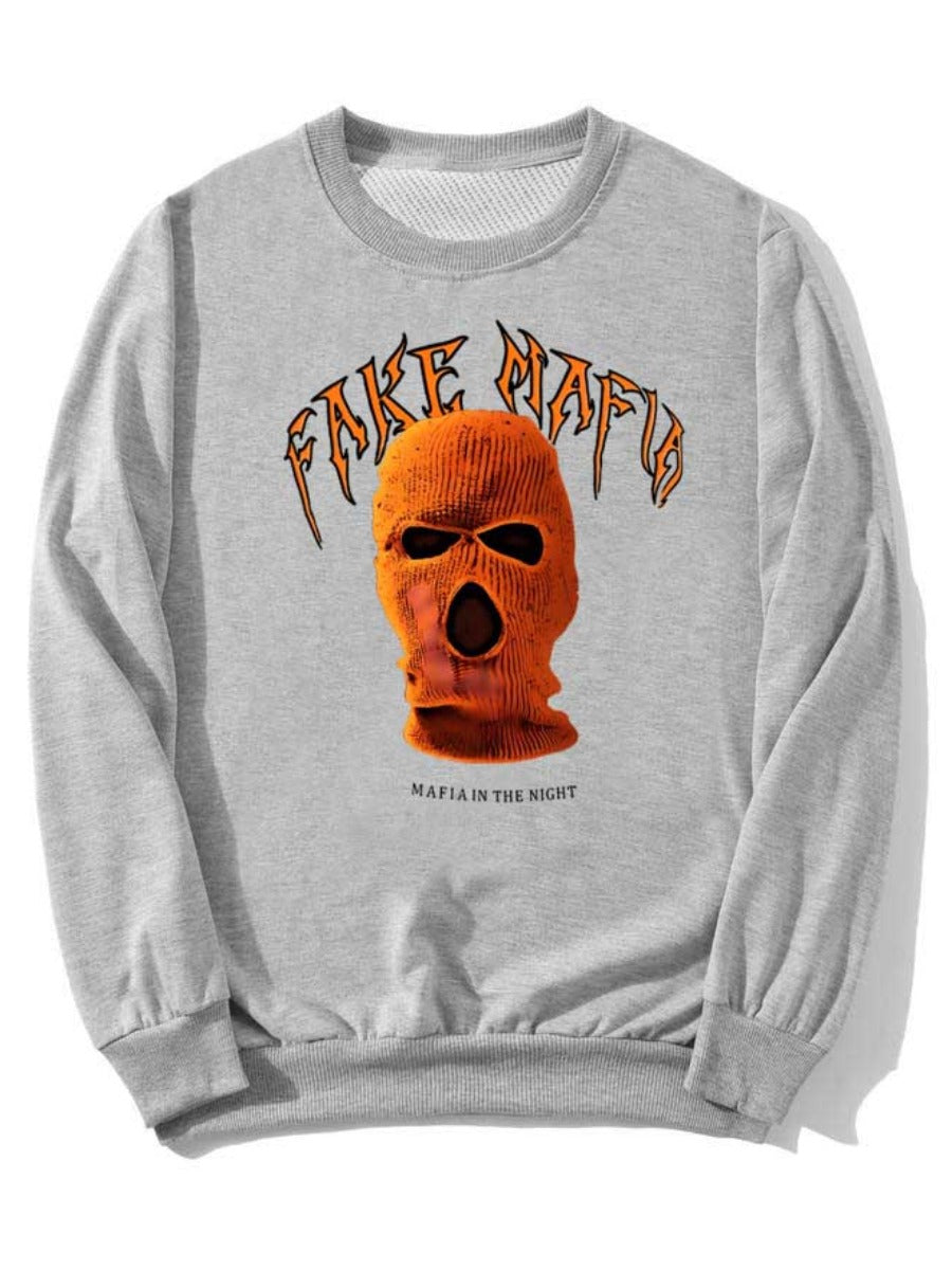 Masked Face Letter Print Sweatshirt Ac2067